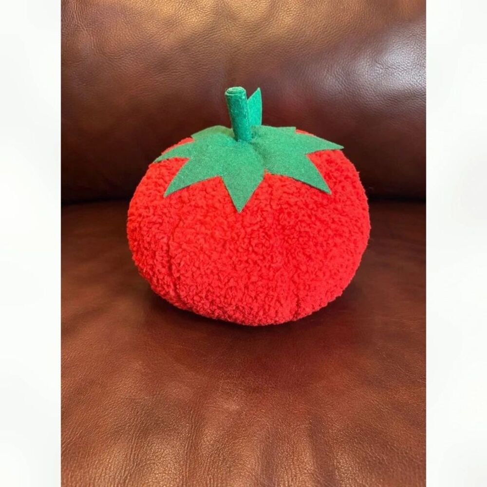 Small Red Tomato Shaped Plush Throw Pillow